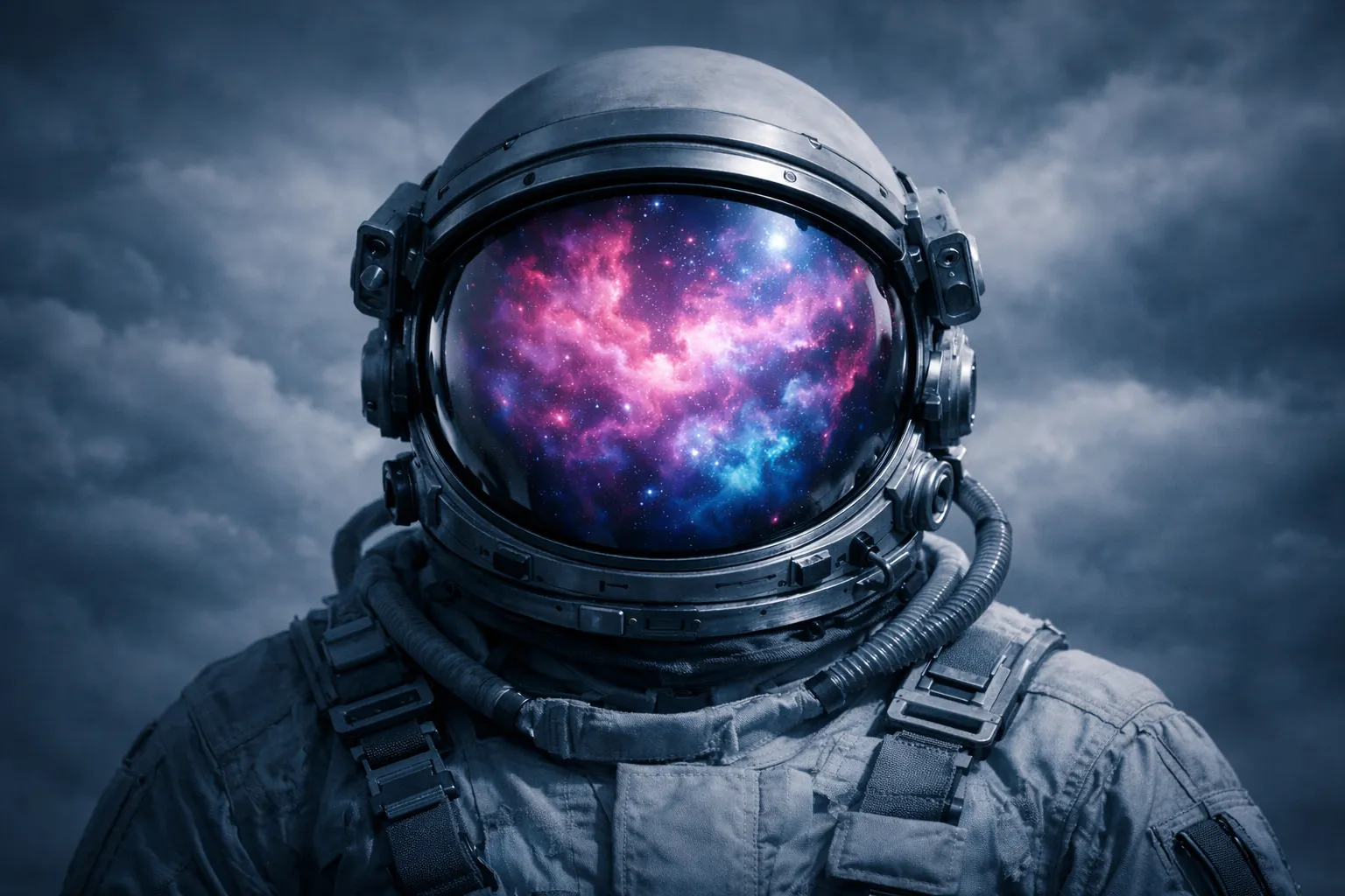 Astronaut with a galaxy reflected in the visor